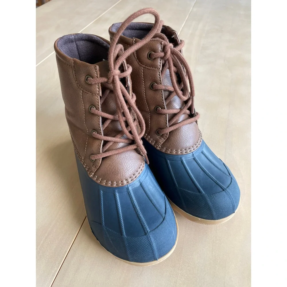 Kids Sperry Port Alpine Waterproof Duck Boots, Navy Blue Brown - Sz 3